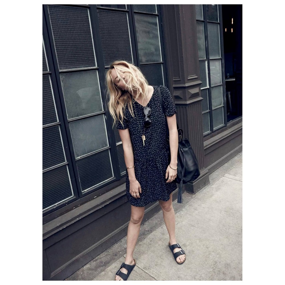 Madewell x Sezane Silk Polka Dot Mini Dress Navy Blue Short Sleeve C9903 Size 4